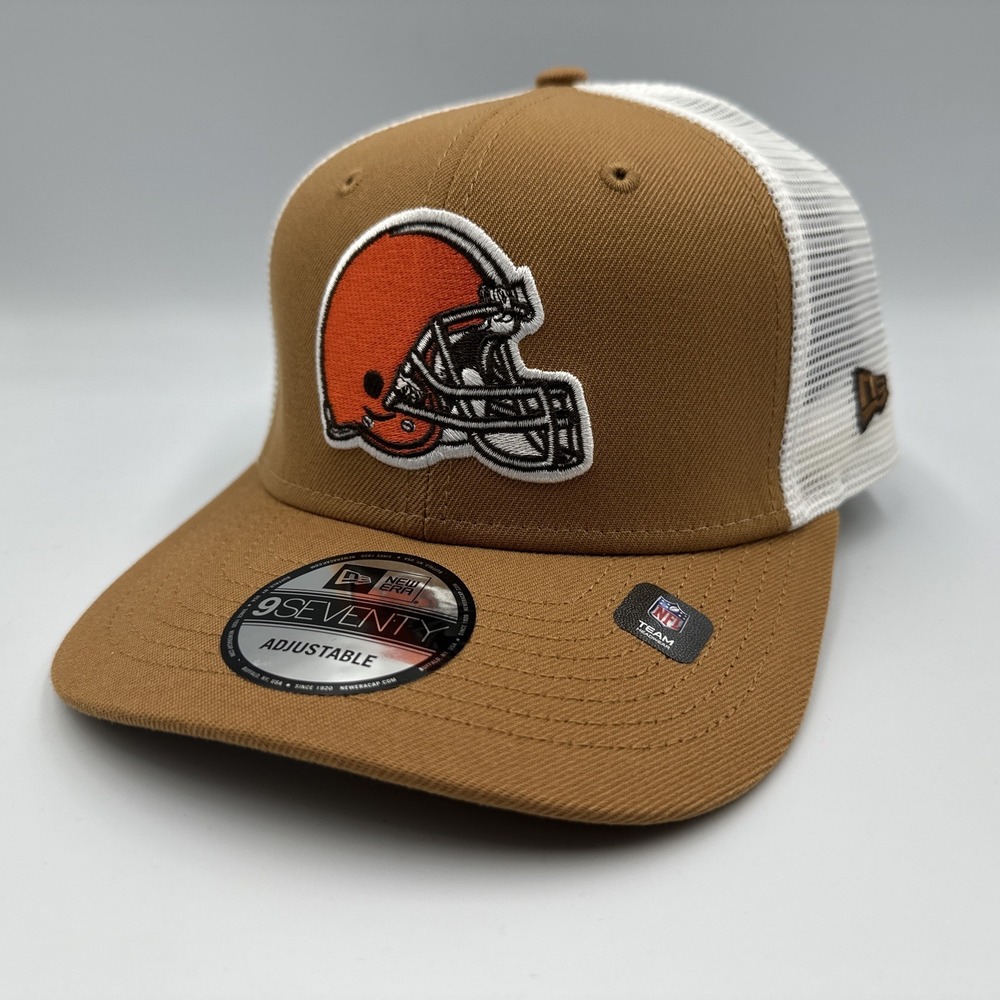 Cleveland Browns New Era 9SEVENTY Trucker Hat - Mesh - Adjustable - Tan/White